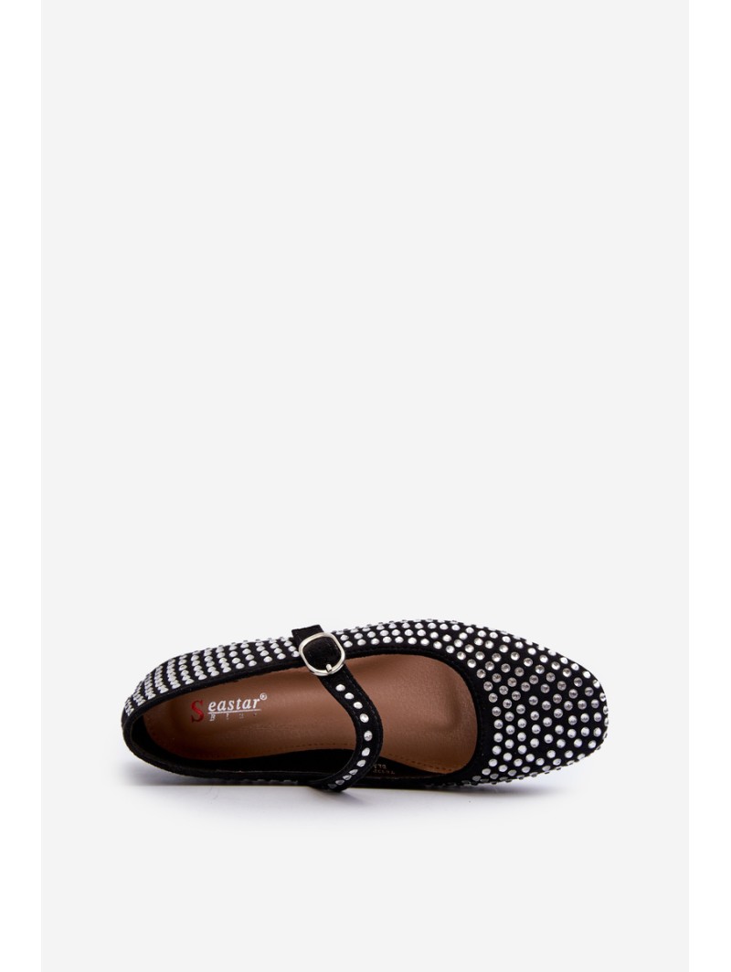 Eco Suede Ballerina Flats Adorned with Jet Black Tinara