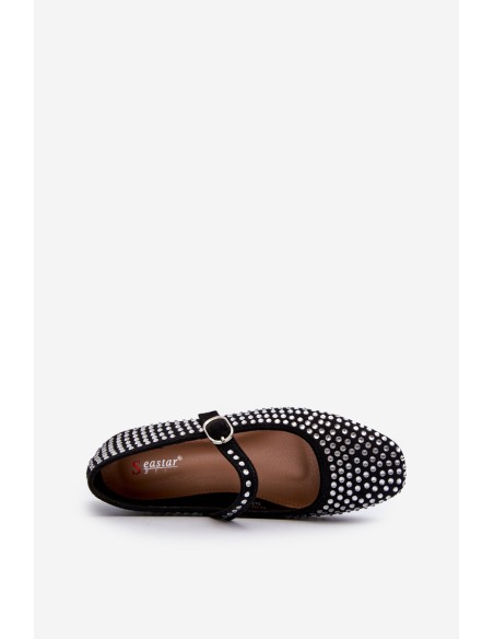 Eco Suede Ballerina Flats Adorned with Jet Black Tinara