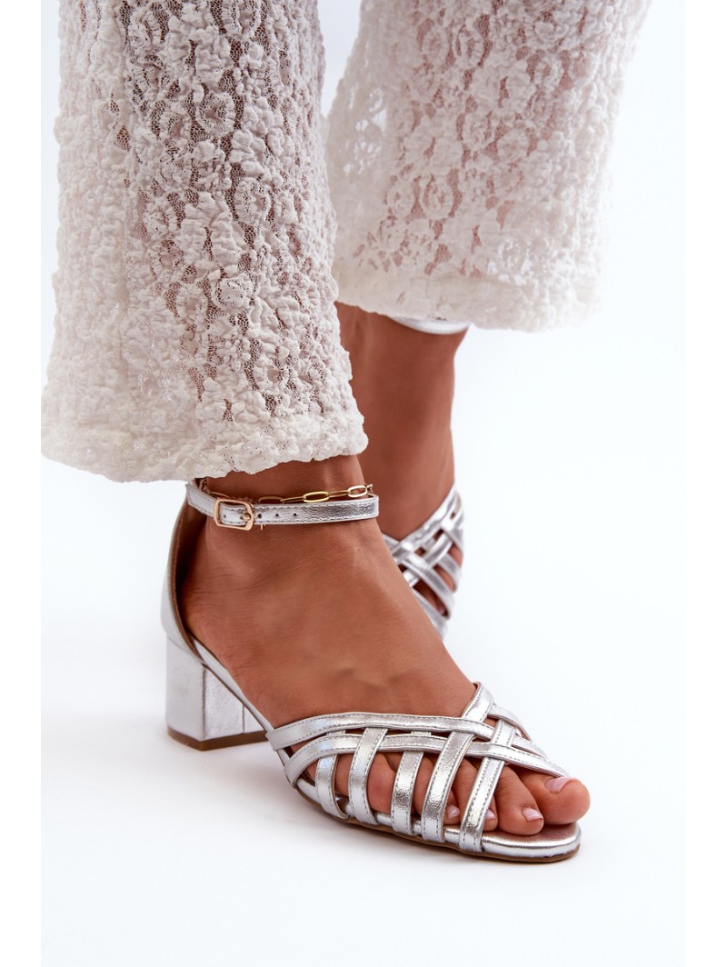 Women's Sandals in Faux Leather with Low Heel Silver Monsha