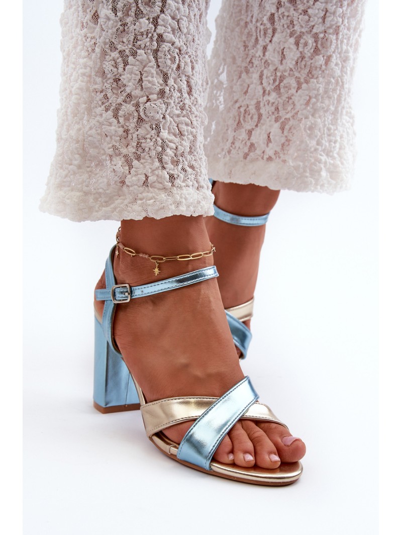 Eco Leather Sandals with Block Heel in Blue-Gold Abilica