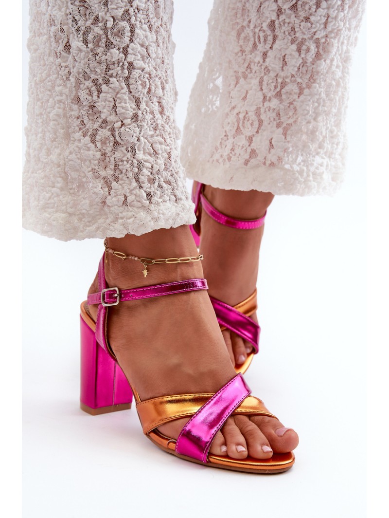 Eco Leather Sandals with High Block Heel Fuchsia Abilica