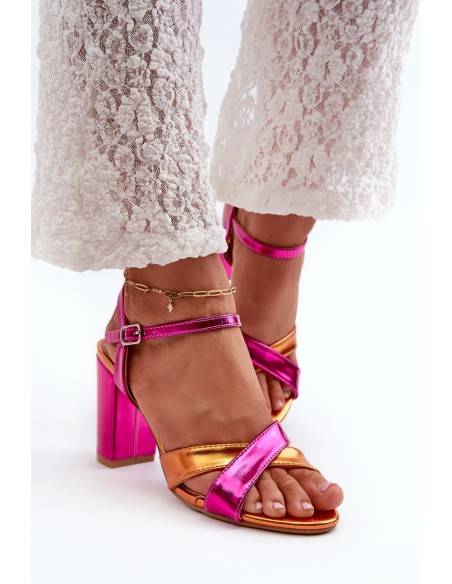 Eco Leather Sandals with High Block Heel Fuchsia Abilica