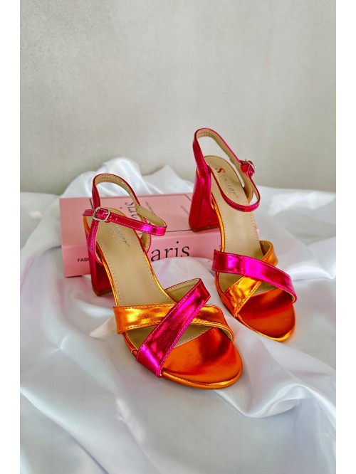 Eco Leather Sandals with High Block Heel Fuchsia Abilica 2