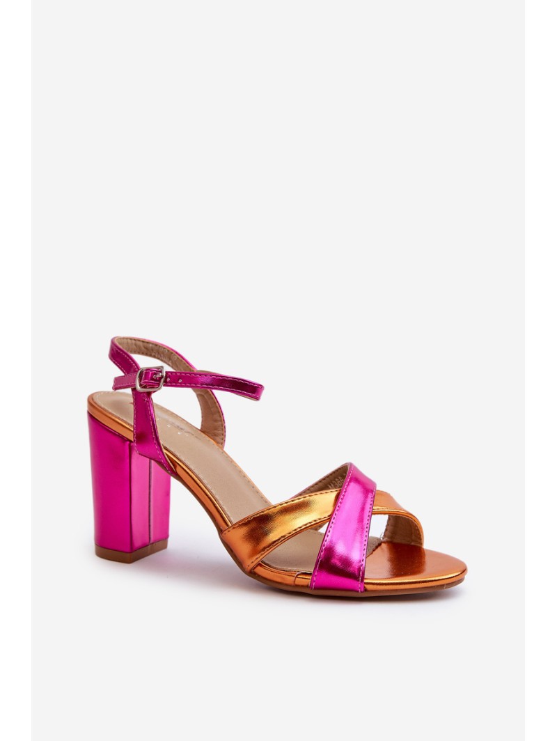 Eco Leather Sandals with High Block Heel Fuchsia Abilica