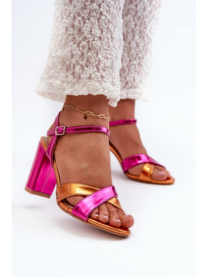 Eco Leather Sandals with High Block Heel Fuchsia Abilica