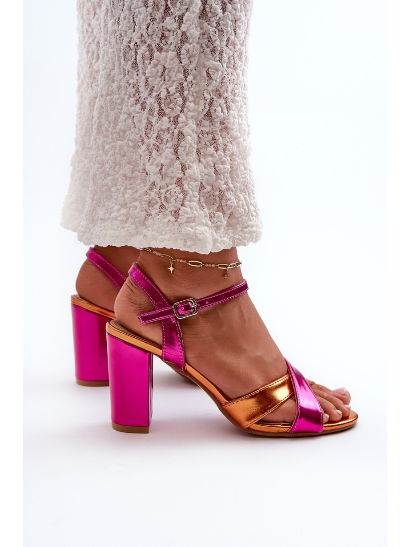Eco Leather Sandals with High Block Heel Fuchsia Abilica