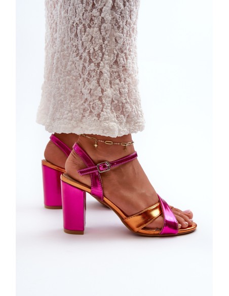 Eco Leather Sandals with High Block Heel Fuchsia Abilica