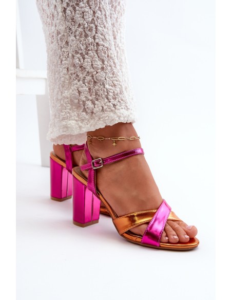 Eco Leather Sandals with High Block Heel Fuchsia Abilica