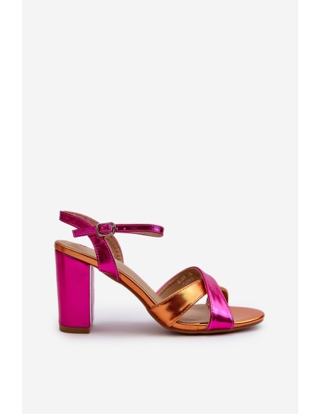 Eco Leather Sandals with High Block Heel Fuchsia Abilica