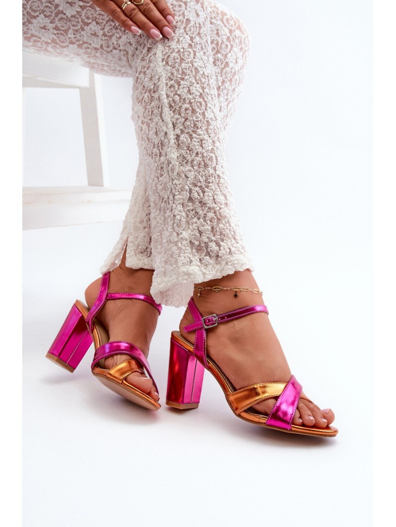 Eco Leather Sandals with High Block Heel Fuchsia Abilica