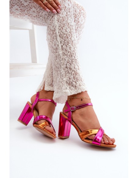 Eco Leather Sandals with High Block Heel Fuchsia Abilica