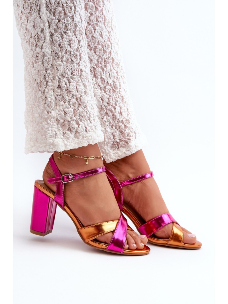Eco Leather Sandals with High Block Heel Fuchsia Abilica