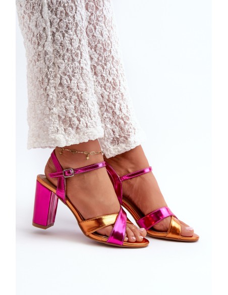 Eco Leather Sandals with High Block Heel Fuchsia Abilica
