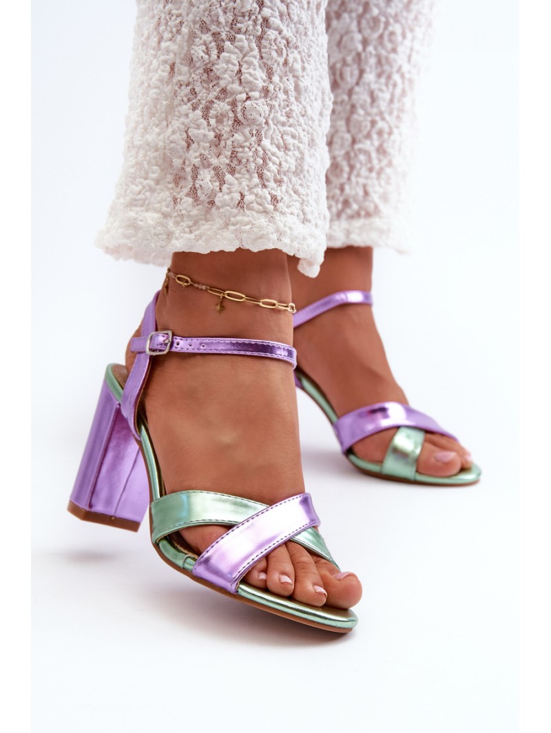 Eco Leather Sandals with Chunky Heel Purple Abilica