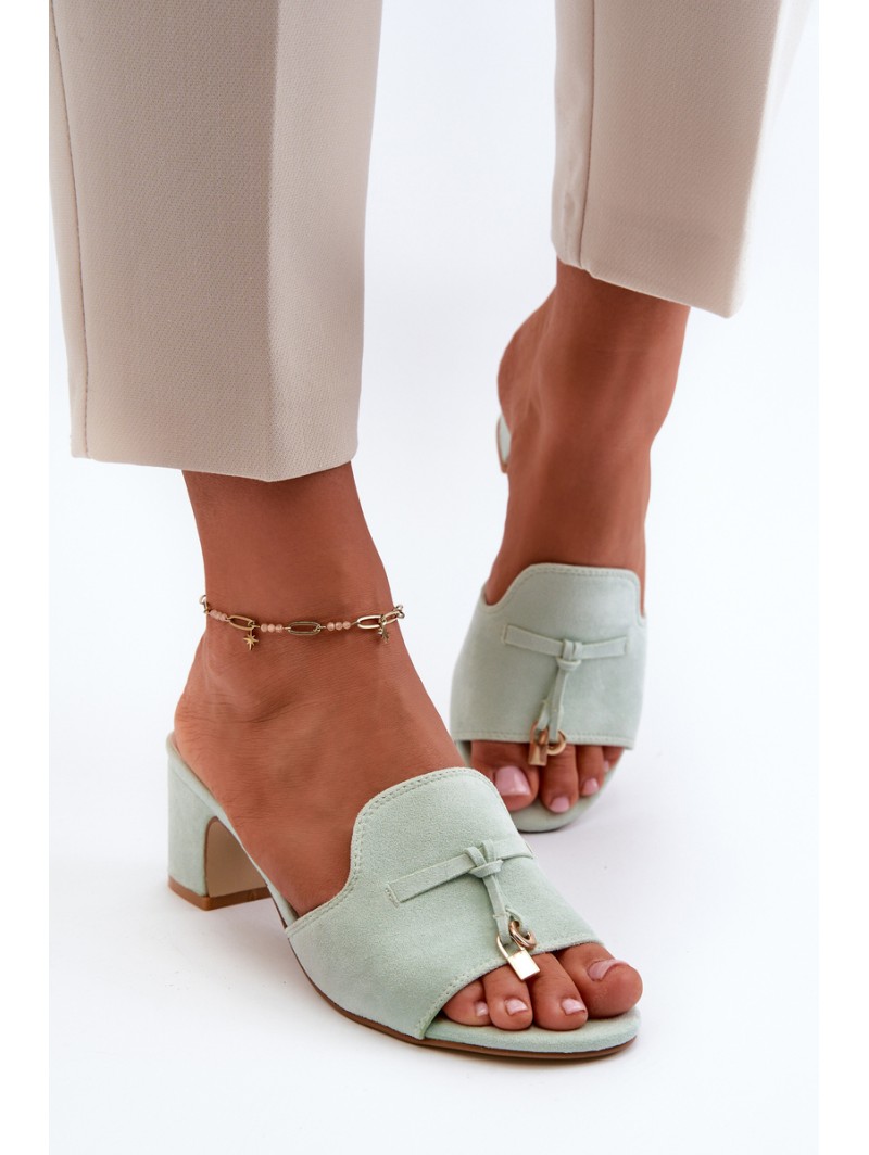 Women's Sandals In Mint Eco Suede On Heel Jemenna