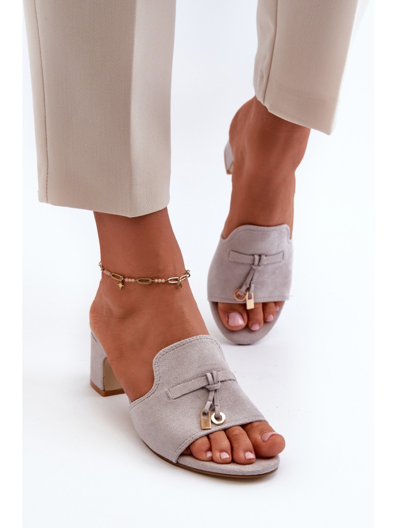 Women's Gray Sandals with Faux Suede Heels Jemenna