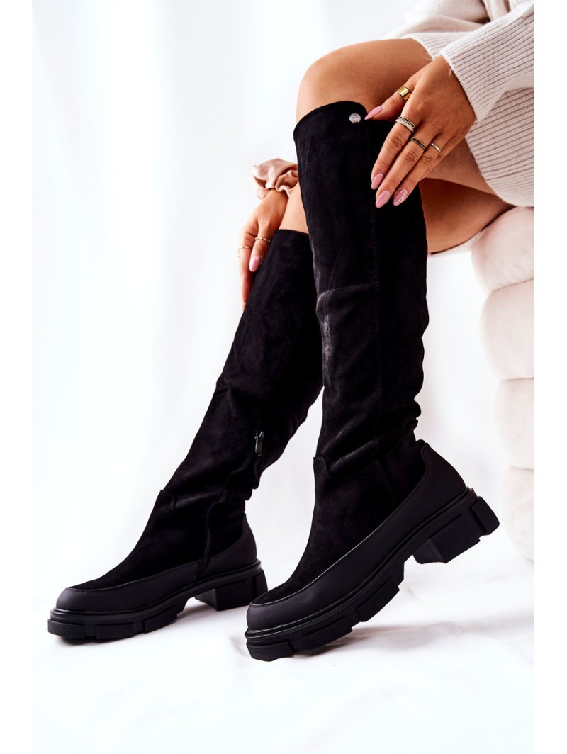 Suede Flat Heeled Boots Black Kalisso