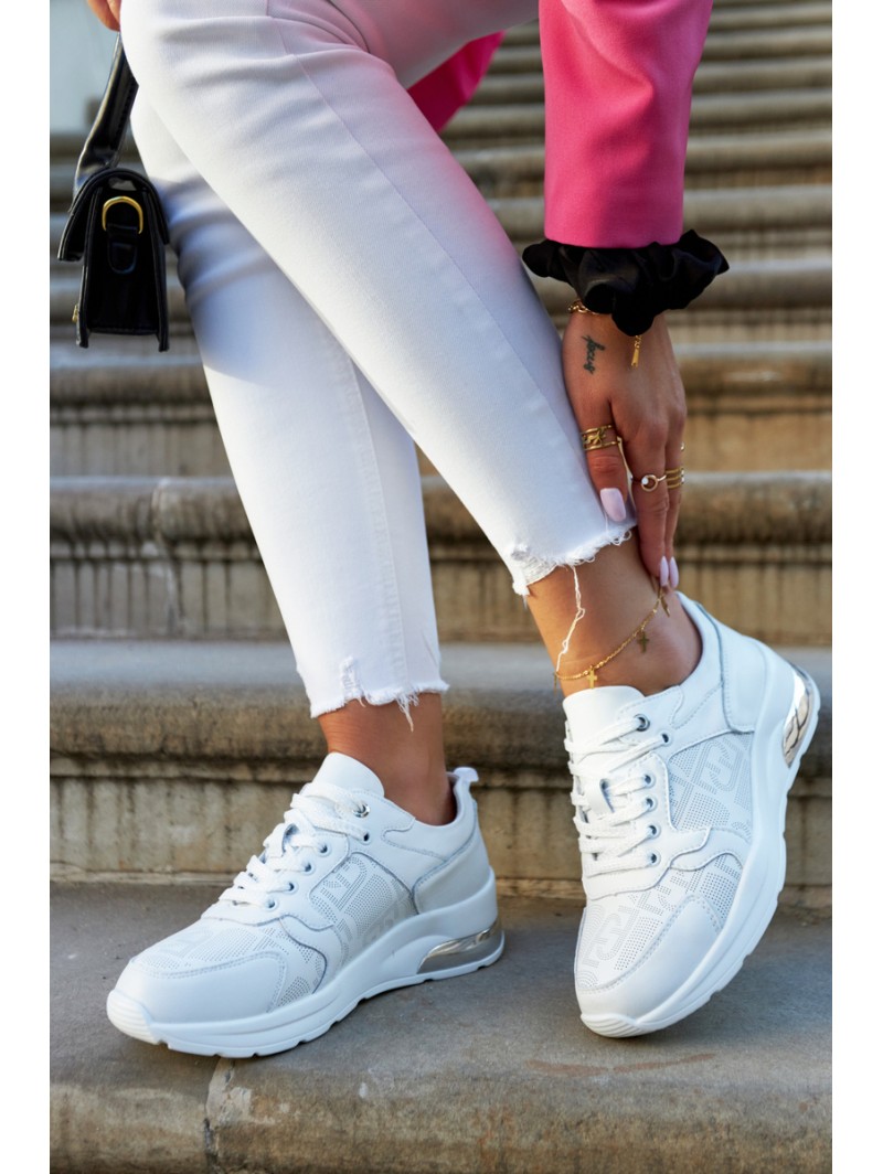 Leather Women's Wedge Sneakers White Phiness