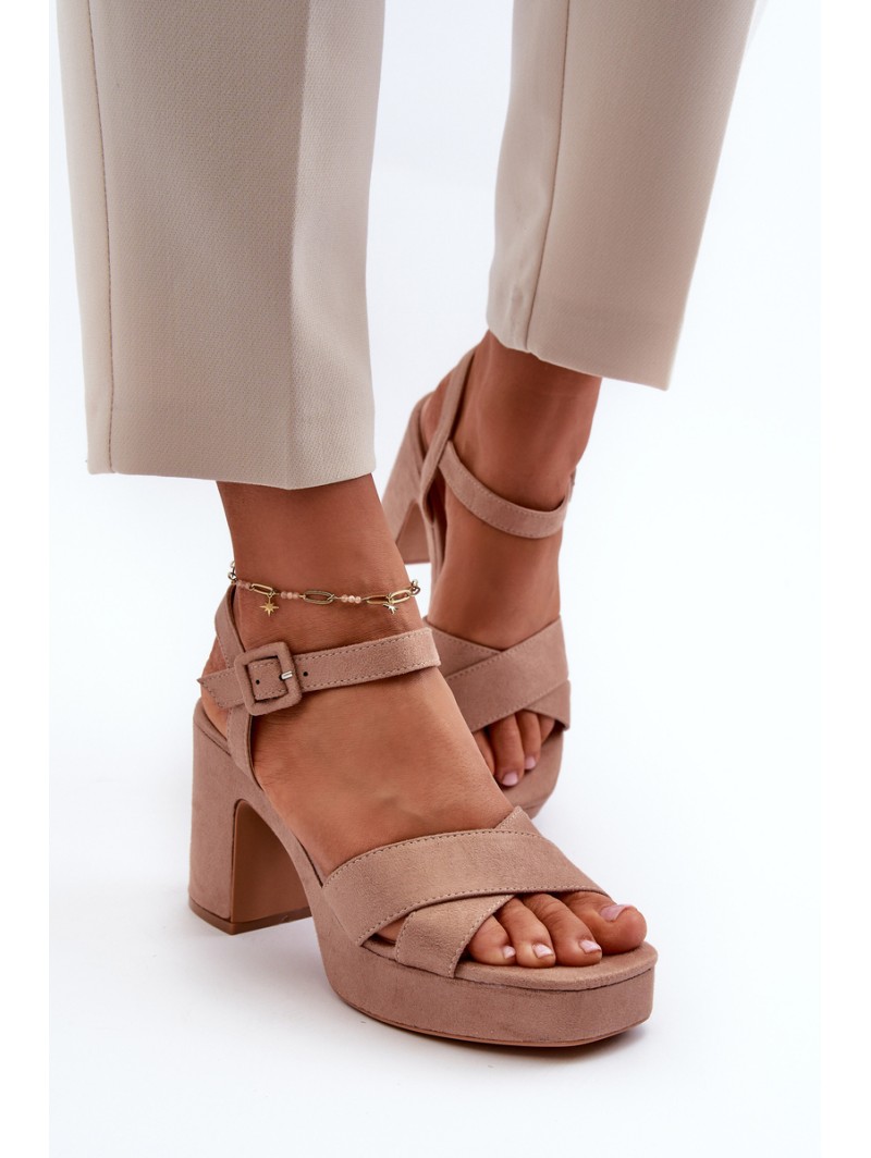 Women's sandals in faux suede on a stiletto and platform in dark beige Sakane