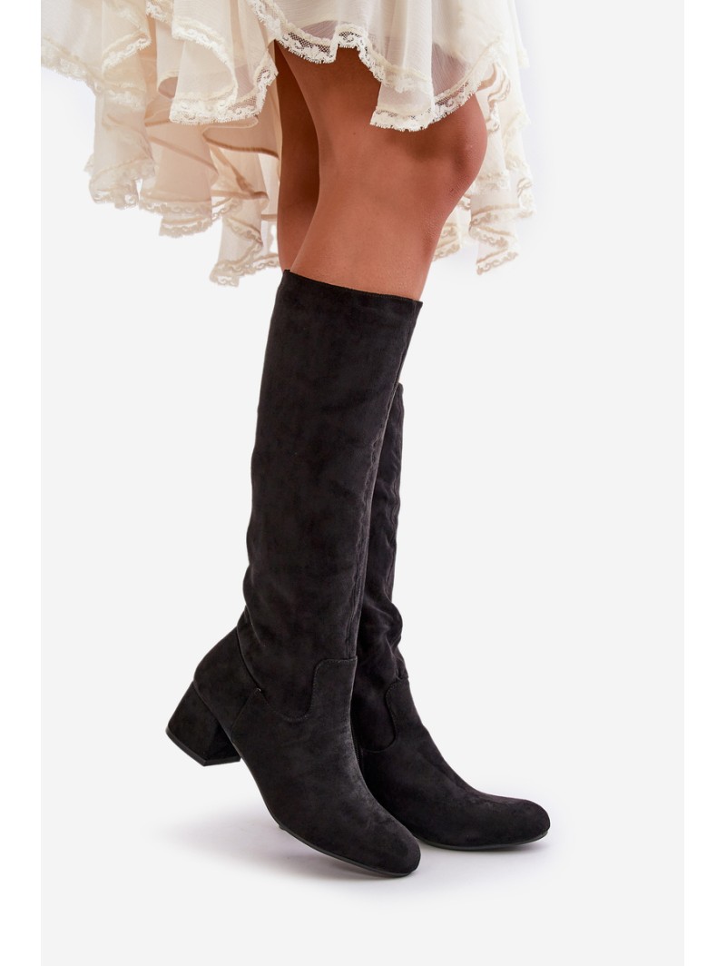 Eco Suede Women's Over the Knee Boots with Zip Black Elitara