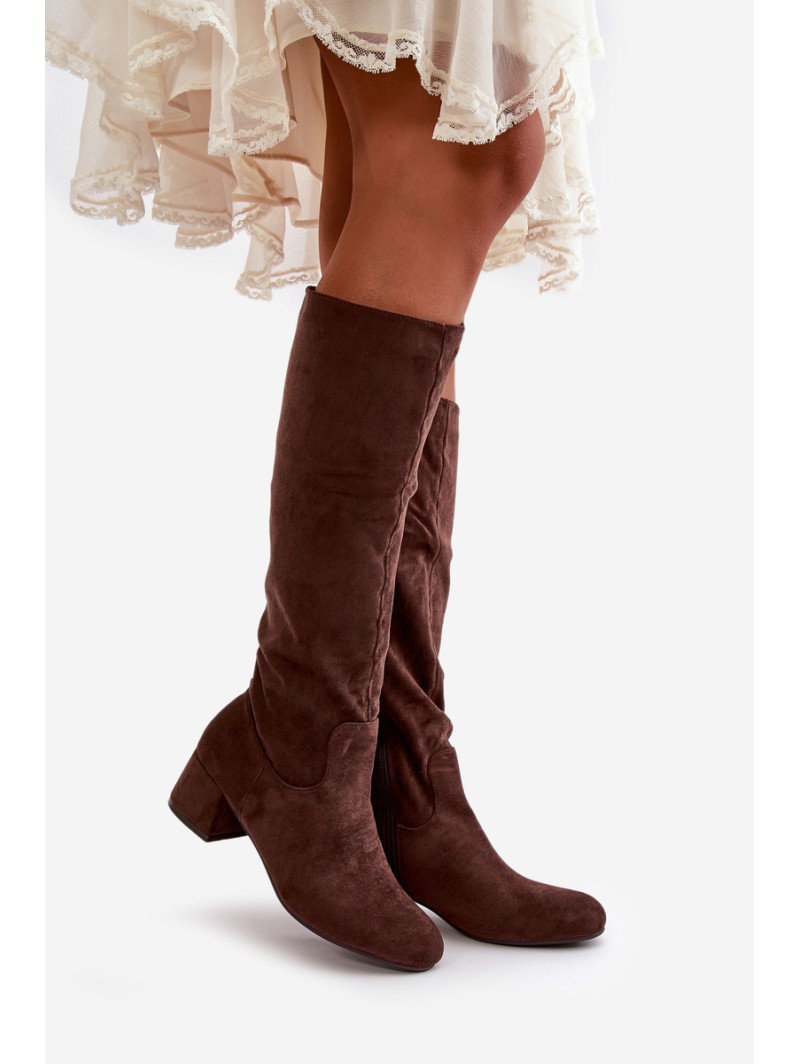 Eco Suede Women's Over-the-Knee Boots with Zipper Brown Elitara