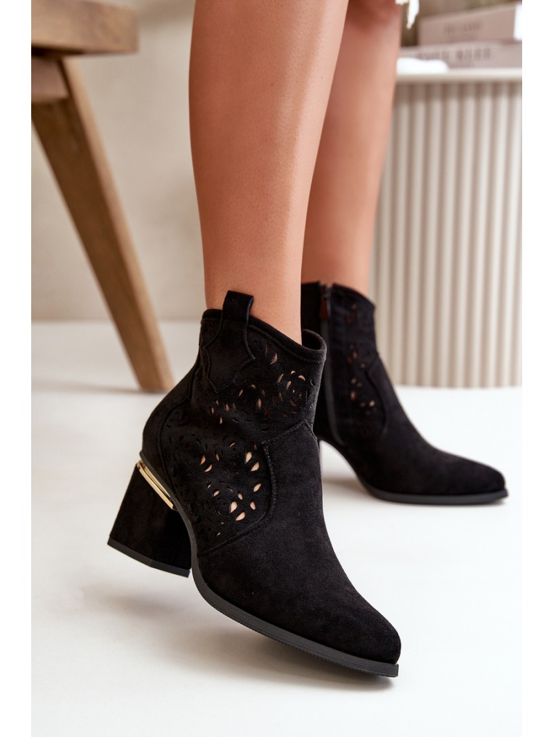 Lace-up Cowboy Booties with Stiletto Heel Black Vosilara