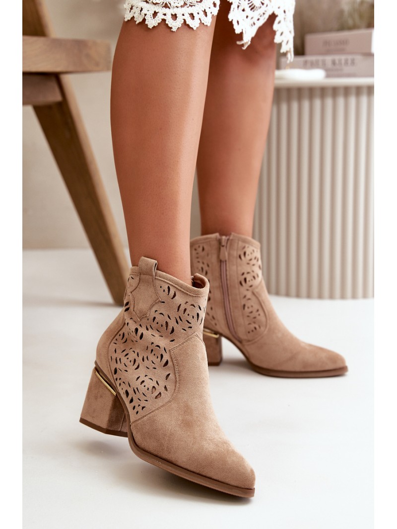 Lace-Up Cowboy Ankle Boots with Heel Zip Closure Brown Vosilara