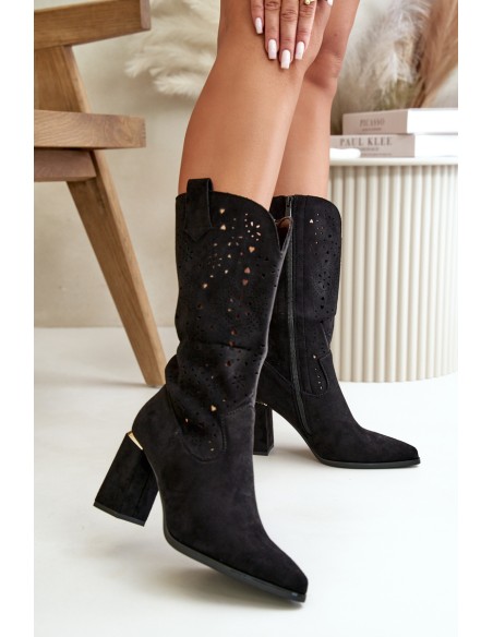 Black Women's Cut-Out Ankle Boots with Pointed Toes Faux Suede Nevithra