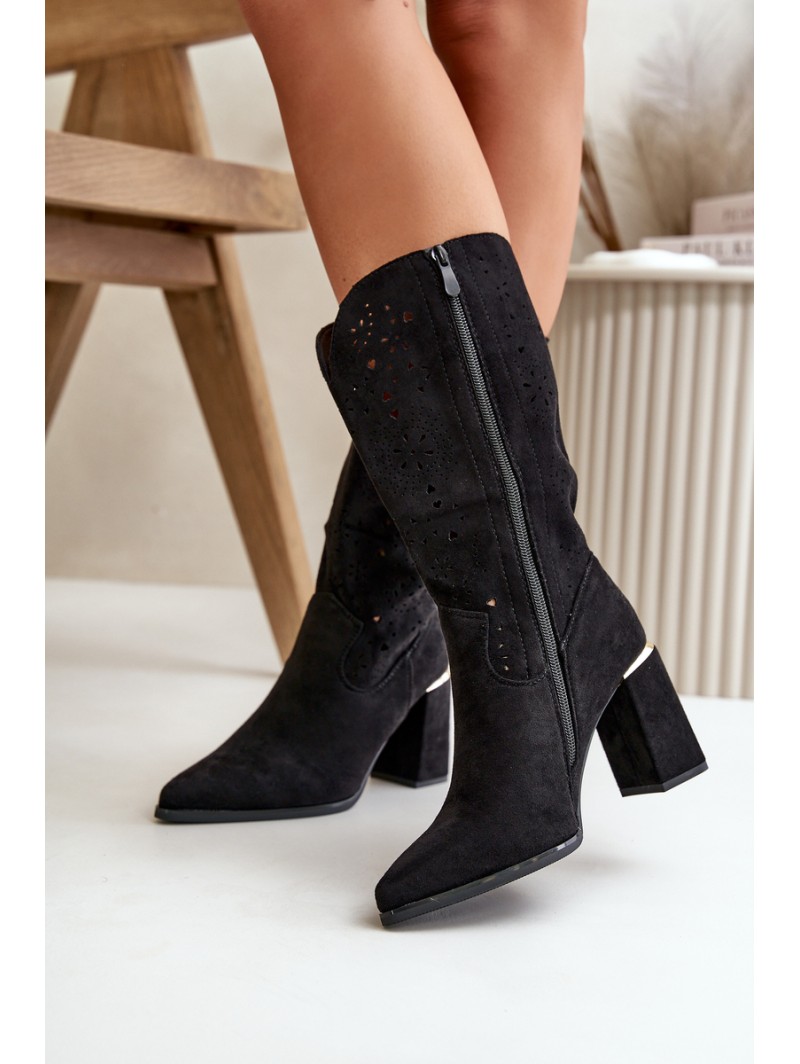 Black Women's Cut-Out Ankle Boots with Pointed Toes Faux Suede Nevithra