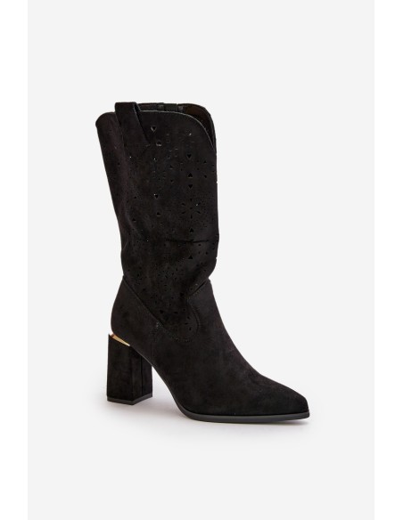 Black Women's Cut-Out Ankle Boots with Pointed Toes Faux Suede Nevithra