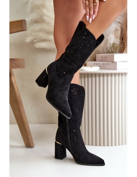 Black Women's Cut-Out Ankle Boots with Pointed Toes Faux Suede Nevithra