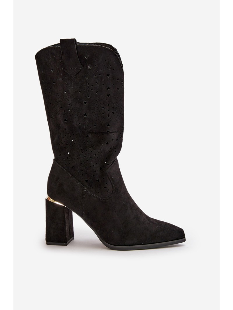 Black Women's Cut-Out Ankle Boots with Pointed Toes Faux Suede Nevithra