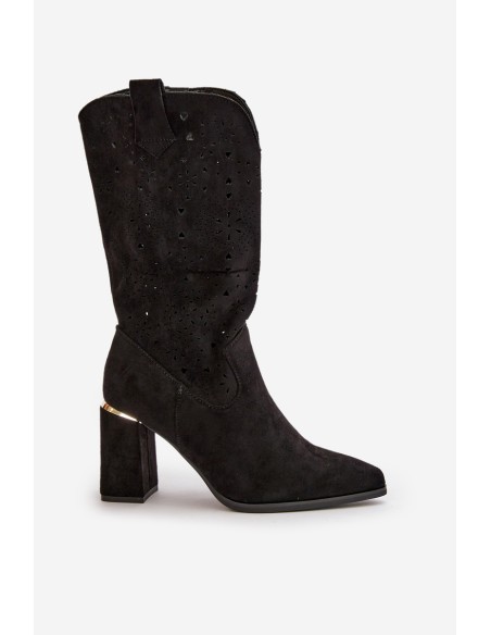 Black Women's Cut-Out Ankle Boots with Pointed Toes Faux Suede Nevithra