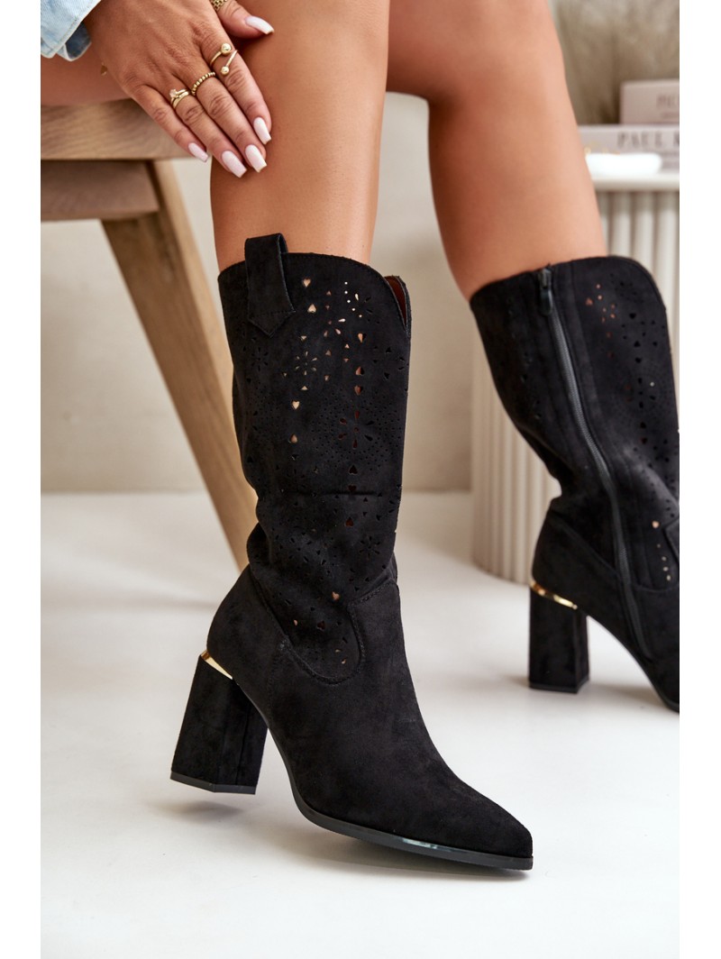 Black Women's Cut-Out Ankle Boots with Pointed Toes Faux Suede Nevithra
