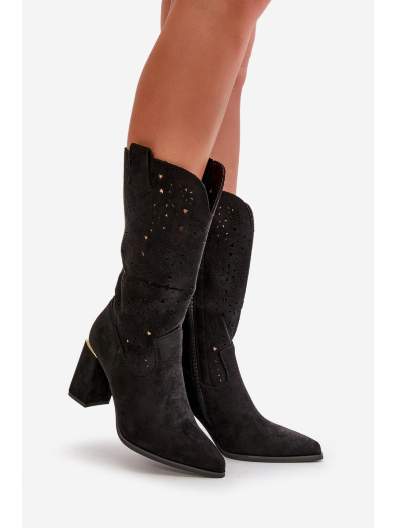 Black Women's Cut-Out Ankle Boots with Pointed Toes Faux Suede Nevithra