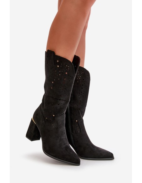 Black Women's Cut-Out Ankle Boots with Pointed Toes Faux Suede Nevithra