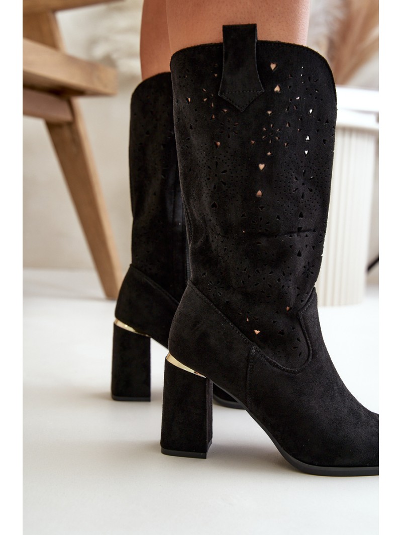 Black Women's Cut-Out Ankle Boots with Pointed Toes Faux Suede Nevithra