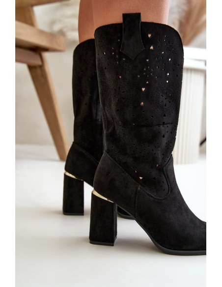 Black Women's Cut-Out Ankle Boots with Pointed Toes Faux Suede Nevithra