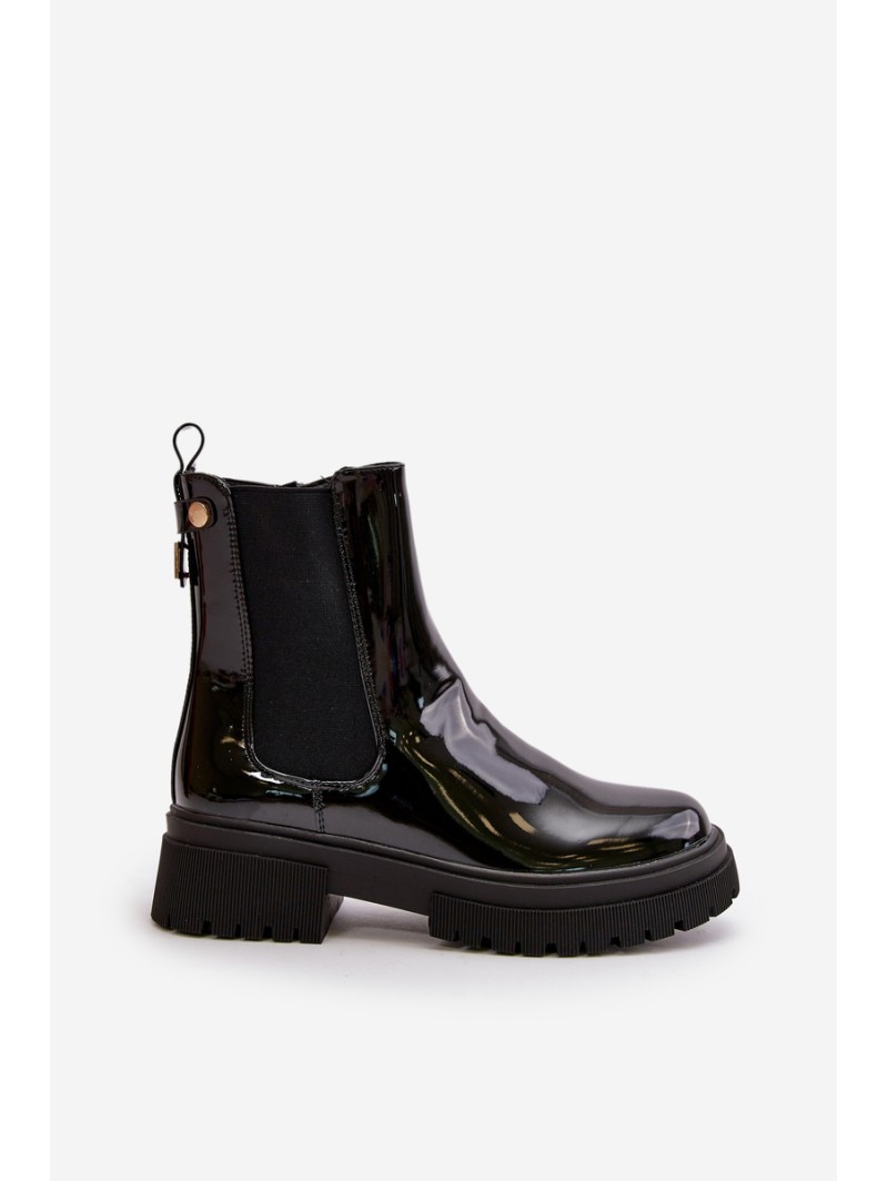 Black Zip-Up Glossy Ankle Boots Groesta