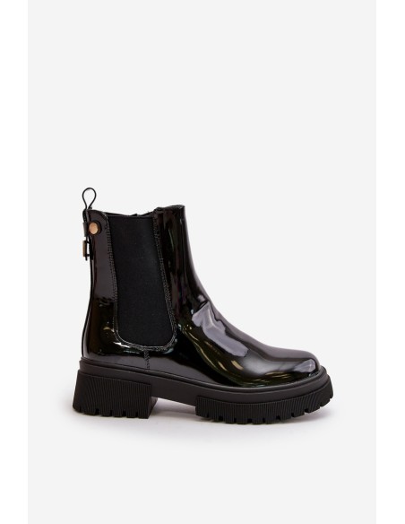 Black Zip-Up Glossy Ankle Boots Groesta