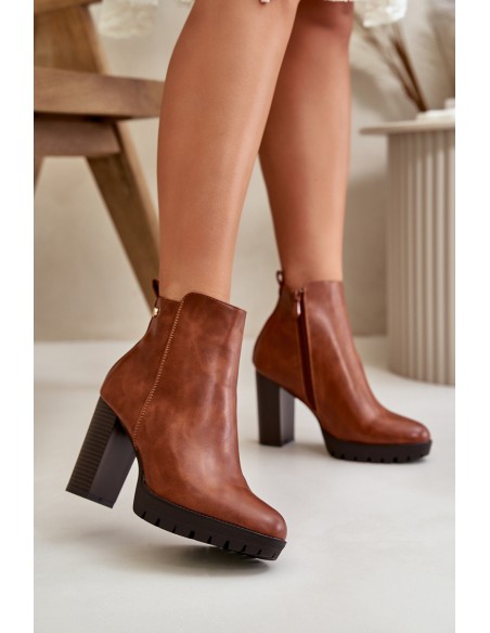 Women's Winter Boots with High Heel Zip Closure Camel Bioria