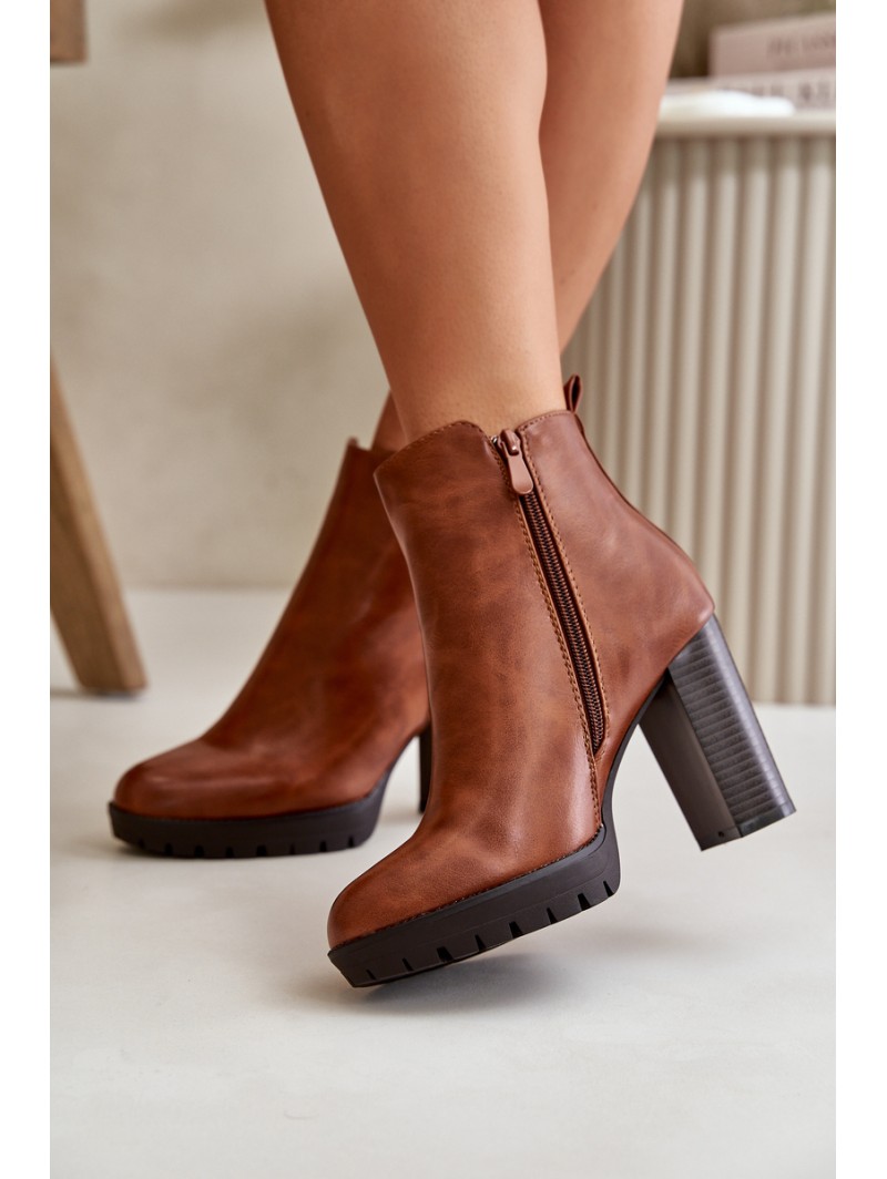 Women's Winter Boots with High Heel Zip Closure Camel Bioria