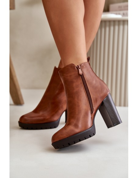 Women's Winter Boots with High Heel Zip Closure Camel Bioria