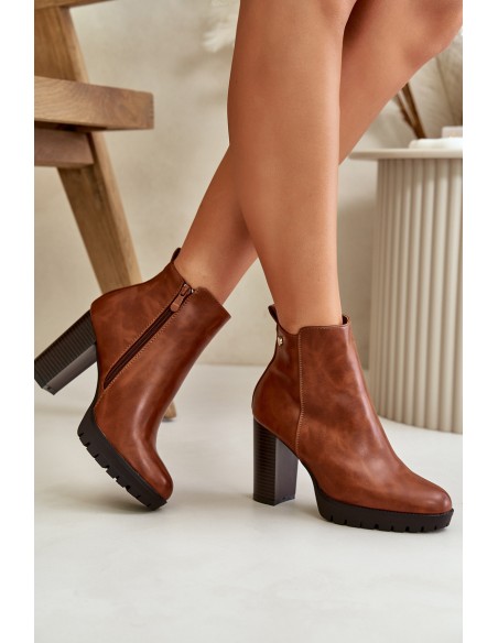 Women's Winter Boots with High Heel Zip Closure Camel Bioria