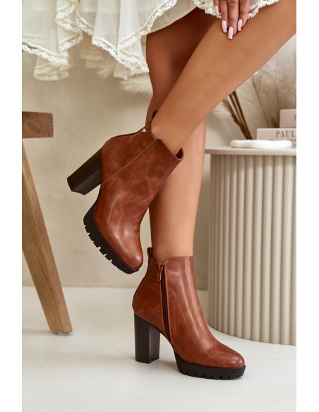 Women's Winter Boots with High Heel Zip Closure Camel Bioria