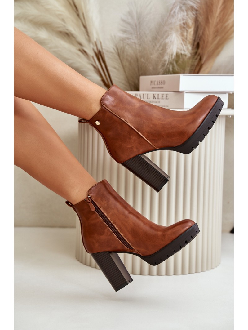 Women's Winter Boots with High Heel Zip Closure Camel Bioria