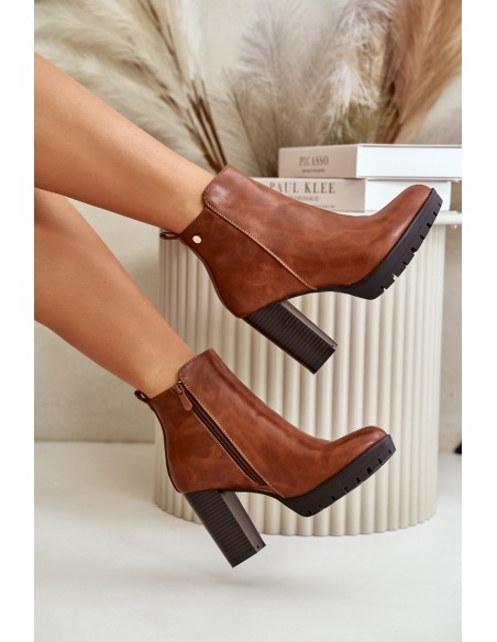 Women's Winter Boots with High Heel Zip Closure Camel Bioria