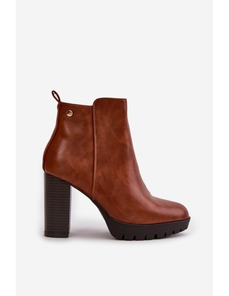 Women's Winter Boots with High Heel Zip Closure Camel Bioria