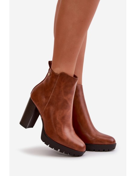 Women's Winter Boots with High Heel Zip Closure Camel Bioria