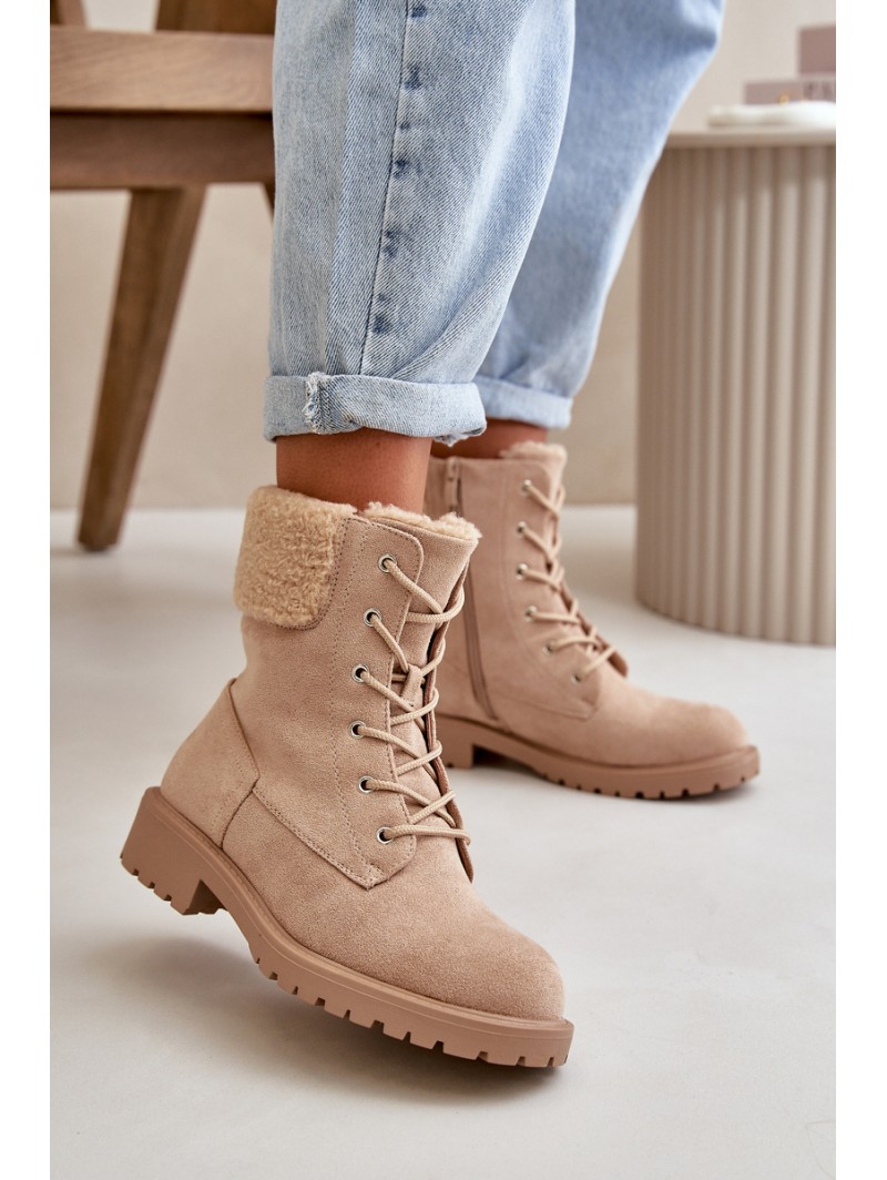 Women's Lined Worker Boots with Zip Beige Mivael